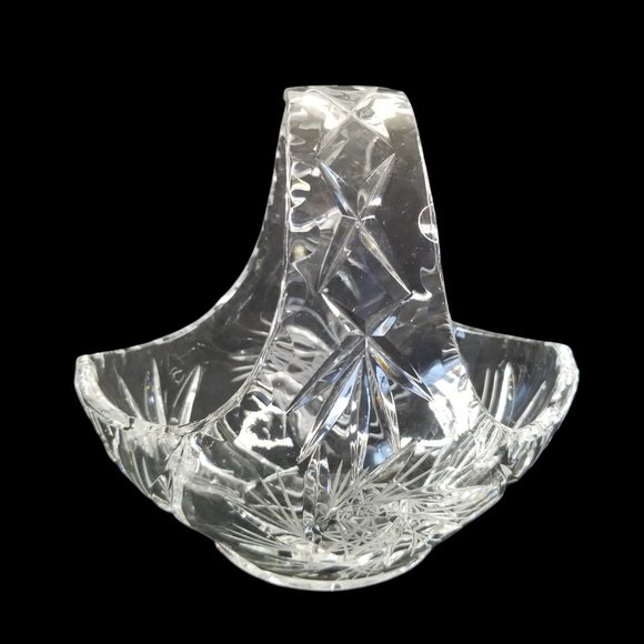 Vintage Fine Lead Crystal Glass Basket Star of David Czech Bohemian Handle Dish - Picture 7 of 9